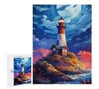 Casse-têtes pour Adultes 500 PCS Moonlit Coastal Lighthouse Scene Casse-têtes pour Adolescents : Améliore La Mémoire, Stimulant Et Amusant pour Toute La Famille 500 PCS