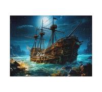 Casse-têtes pour Adultes 52x38cm/1000pcs Casse-têtes Ghost Ship in Moonlit Sea Casse-têtes pour Adultes, Jeu De Réflexion, Cadeau d'anniversaire, Cadeaux d'anniversaire Uniques 52x38cm/1000pcs