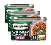 CASSEGRAIN - Aubergines Compotées & Blé - Huile d'Olive Vierge Extra 1,1% - Sans Additif - Nutri-Score A - Emballage 100% Recyclable - Boîte de Conserve de 375 g (Lot de 3)