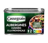 CASSEGRAIN - Aubergines Cuisinées à la Provençale - Aubergines & Tomates, Huile d'Olive Vierge Extra 1%, Basilic - Sans Additif - Nutri-Score A - Emballage 100% Recyclable - 375 g