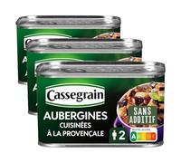 CASSEGRAIN - Aubergines Cuisinées à la Provençale - Aubergines & Tomates, Huile d'Olive Vierge Extra 1%, Basilic - Sans Additif - Nutri-Score A - Emballage 100% Recyclable - 375 g (Lot de 3)