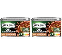 CASSEGRAIN - Chili de Haricots Rouges à la Mexicaine - Maïs Croquant & Sauce Tomate - Sans Additif - Nutri-Score A - Emballage 100% Recyclable - Boîte de Conserve de 430 g (Lot de 2)