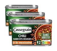 CASSEGRAIN - Chili de Haricots Rouges à la Mexicaine - Maïs Croquant & Sauce Tomate - Sans Additif - Nutri-Score A - Emballage 100% Recyclable - Boîte de Conserve de 430 g (Lot de 3)