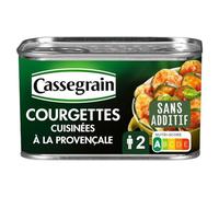 CASSEGRAIN - Courgettes Cuisinées à la Provençale - Courgettes & Tomates, Huile d'Olive Vierge Extra 1,9%, Basilic - Sans Additif - Nutri-Score A - Emballage 100% Recyclable - 375 g