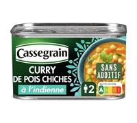 CASSEGRAIN - Curry de Pois Chiches à l'Indienne - Légumes Fondants & Lait de Coco - Sans Additif - Nutri-Score A - Emballage 100% Recyclable - Boîte de Conserve de 430 g