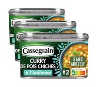 CASSEGRAIN - Curry de Pois Chiches à l'Indienne - Légumes Fondants & Lait de Coco - Sans Additif - Nutri-Score A - Emballage 100% Recyclable - Boîte de Conserve de 430 g (Lot de 3)
