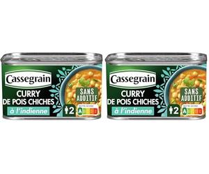 CASSEGRAIN - Curry de Pois Chiches à l'Indienne - Légumes Fondants & Lait de Coco - Sans Additif - Nutri-Score A - Emballage 100% Recyclable - Boîte de Conserve de 430 g (Lot de 2)