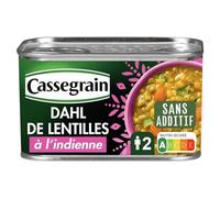 CASSEGRAIN - Dahl de Lentilles à l'Indienne - Légumes Fondants & Lait de Coco - Sans Additif - Nutri-Score A - Emballage 100% Recyclable - Boîte de Conserve de 435 g