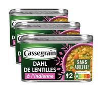 CASSEGRAIN - Dahl de Lentilles à l'Indienne - Légumes Fondants & Lait de Coco - Sans Additif - Nutri-Score A - Emballage 100% Recyclable - Boîte de Conserve de 435 g (Lot de 3)