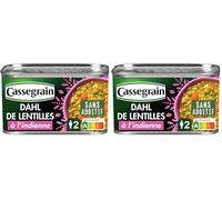 CASSEGRAIN - Dahl de Lentilles à l'Indienne - Légumes Fondants & Lait de Coco - Sans Additif - Nutri-Score A - Emballage 100% Recyclable - Boîte de Conserve de 435 g (Lot de 2)