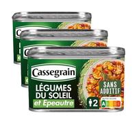 CASSEGRAIN - Légumes du Soleil & Epeautre - Huile d'Olive Vierge Extra 4,7% - Sans Additif - Nutri-Score A - Emballage 100% Recyclable - Boîte de Conserve de 375 g (Lot de 3)