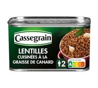 Cassegrain lentilles cuisinées façon Sud-Ouest à la graisse de canard, 410 g - Saveur authentique du terroir - Lot de 4