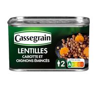 CASSEGRAIN - Lentilles Préparées - Lentilles & Carottes - Tendres et Fondantes - Nutri-Score A - Emballage 100% Recyclable - Boîte de Conserve 400 g