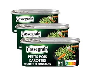 CASSEGRAIN - Petits Pois Carottes - Tendres et Savoureux - Nutri-Score A - Emballage 100% Recyclable - Boîte de Conserve 130 g (Lot de 3)
