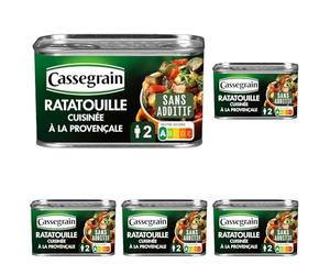 CASSEGRAIN - Ratatouille Cuisinée à la Provençale - Légumes du Soleil, Huile d'Olive Vierge Extra 1,5%, Thym - Sans Additif - Nutri-Score A - Emballage 100% Recyclable - 375 g (Lot de 5)