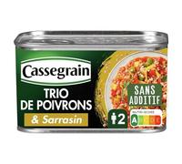 CASSEGRAIN - Trio de Poivrons Cuisinés & Sarrasin - Huile d'Olive Vierge Extra 1,5% - Sans Additif - Nutri-Score A - Emballage 100% Recyclable - Boîte de Conserve de 375 g