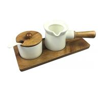Cassel Ensemble sucrier et Pot à Lait, Porcelain, Acacia Wood, Blanc, XL, One Size