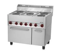 Casselin Fourneau électrique 5 feux avec four ventilé GN 1/1 99 - Acier inoxydable AISI 304 - 5 thermostats réglables 50°C à 400°C - 3 100 W / 230 V - 79 Kg