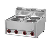 Casselin Fourneau Électrique à Poser 4 Feux T 66 - Acier Inoxydable AISI 304/430 - 4 Thermostats Règlables sur 6 Niveaux - 50°C à 400°C - 4 x 2000 W / 400 V - L 658 x P 609 x H 433 mm - 25 Kg