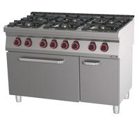 Casselin Fourneau Gaz 6 Feux avec Four Électrique Statique GN 2/1 HP 120 - Acier Inoxydable AISI 304/430 - 6 Brûleurs Laiton - Rangement Neutre - 125 Kg