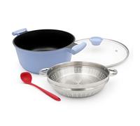 Casserole 28 cm avec couvercle, grande cocotte à manche de 7 L avec panier vapeur, revêtement antiadhésif - cocotte à double poignée