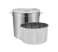 Casserole à bouillon en acier inoxydable 50 l avec panier filtrant | Marmite à soupe en acier inoxydable | Poignées escamotables | Pour fruits de mer et buffets | Résistant à la chaleur | Convient