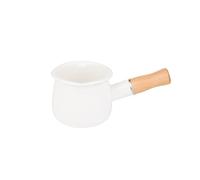 Casserole à café en émail avec poignée en bois de 500 ml pour cuisson à l'avoine, au beurre, poêle à gaz antiadhésive pour cuisine, salle à manger (blanc)
