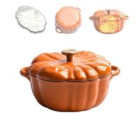 Casserole à citrouille profonde anti-adhésive en fonte émaillée avec couvercle et poignée, revêtement antiadhésif, pour four, cuisinière, cuisson, rôti et mijoter (orange)