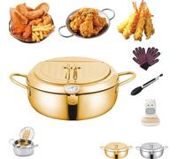 Casserole à frire en acier inoxydable avec thermomètre et égouttoir à huile, petite friteuse japonaise 304 améliorée, friteuse Tempura avec couvercle et filtre pour frites de cuisine, poulet (doré
