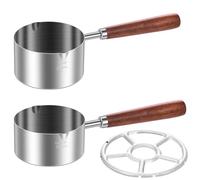 Casserole à lait à induction 125 ml + 250 ml - En acier inoxydable - Avec grille de cuisson - Petit pot à lait avec long design de poignée - Petite casserole avec bec verseur - Pour la cuisson du lait