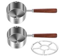 Casserole à lait à induction 125 ml + 250 ml - En acier inoxydable - Petite casserole portable avec grille de cuisson - Mini casserole avec long manche en bois - Pour lait, sauces, chocolat