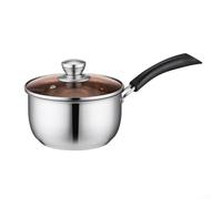 Casserole à lait en acier inoxydable avec couvercle en verre | Casserole à induction de 18 cm | Pour cuire la soupe, le porridge et le lait chaud | Compatible avec les cuisinières halogènes à gaz