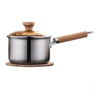 Casserole à lait en acier inoxydable avec couvercle en verre - Casserole pour chauffer les aliments et le porridge pour bébé - Casserole avec poignée en bois 1,5 l