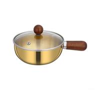 Casserole à lait en acier inoxydable avec fond plat et poignée en bois pour plaque électrique à induction, gaz, pour ramen, nouilles, soupe, lait, café, beurre (16 cm avec couvercle)