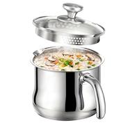 Casserole à lait en acier inoxydable de 2 litres avec couvercle, double paroi, mijoteuse avec sifflet, casserole à induction avec poignée, convient pour cuisinières à gaz, électriques et à induction