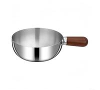 Casserole à lait en acier inoxydable pour induction, gaz, cuisinières électriques | Casserole à ramen avec poignée en bois | Petite poêle de cuisson à fond plat pour lait, sauce, sauce, café (14 cm)