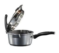 STONELINE Future Casserole à manche 18 cm, 1,8 L, avec Couvercle Passoire, Compatible à l'Induction et au Four, Revêtement Antiadhésif avec de vraies particules de pierre, Gris