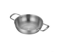 Casserole à paella en acier inoxydable de 28 cm à fond plat avec double poignée pour cuisinière et four, casserole polie miroir pour soupes, ragoûts et paella (argenté, 20 cm)