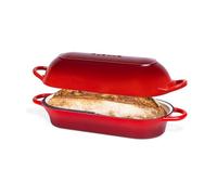 Casserole à pain en fonte émaillée - Cocotte pour la cuisson du pain au levain - Passe au four - Antiadhésive - Rectangulaire - Rouge - 34 cm x 16 cm Nuovva