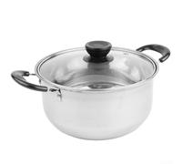 Casserole à soupe en acier inoxydable avec couvercle en verre trempé pour la cuisson des soupes, du lait et des ragoûts avec poignée résistante à la chaleur et bords lisses (deux poignées)