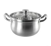 Casserole à soupe en acier inoxydable de 24 cm avec base à induction et couvercle en verre, évite les débordements, pour plaques de cuisson gaz, céramiques et halogènes pour la cuisson de soupes