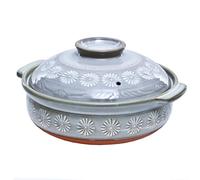 casserole à tajine, Cocotte ronde en terre cuite avec couvercle, isolation thermique, double poignée for ragoût, soupe, bleu blanc(27cm)