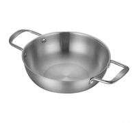 Casserole Acier Inoxydable Fond Plat 24cm pour Paella et Ragoûts - Poêle Double Anse Résistante Haute Température(Silvery 28CM)