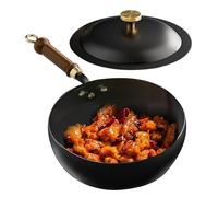 Casserole anti-adhésive - Avec revêtement antiadhésif et compatible avec induction - Casserole chinoise en fer - Avec poignée en bois - Pour soupes, fruits de mer et ragoûts