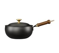Casserole antiadhésive en fer avec poignée en bois, compatible avec four et cuisinières électriques, pour soupe, sauce et plus encore, noir, 1 pièce