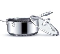 Casserole avec couvercle 22 cm / 3,5 L | Casserole antiadhésive compatible induction, gaz et plaques électriques | Bec verseur intégré | Poignée isolante | Revêtement anti-rayures | Revêtement alvéolé