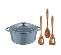 Casserole avec couvercle de Ø25,5 x 12 cm (5L) en fonte + set de 3 ustensiles en bois NOIA San Ignacio