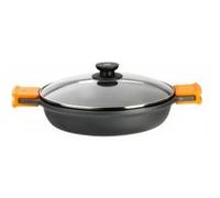 BRA Efficient | Faitout Bas 40 cm , Fonte D'Aluminium, avec Antiadhésif Platiunm Plus sans PFOA, avec Couvercle en Verre et Anses en Silicone Démontables, Tous Feux Dont Induction