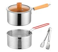 Casserole avec panier et couvercle - Casserole avec poignée facile à prendre en main - Batterie de cuisine en acier inoxydable pour huile, frites, poisson, crevettes, cuisine, salle à manger, fruits