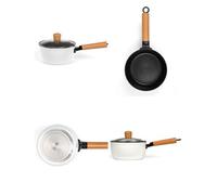 Casserole - Blanc - Ø 18 Cm - Poignée En Bois - Antiadhésif - Couvercle En Verre Trempé